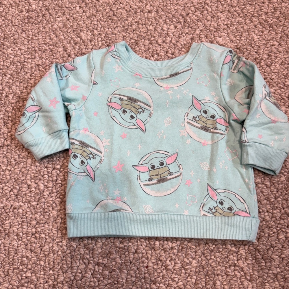 Star Wars Grogu Baby Yoda Mint Green Fleece Sweatshirt Pullover‎ Size 12 Months